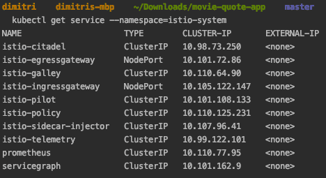 Output of the Kubernetes command